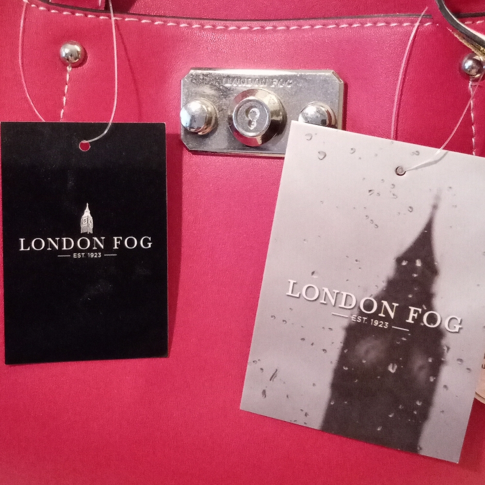 NWT London Fog Red Faux Leather Tote - Picture 2 of 7